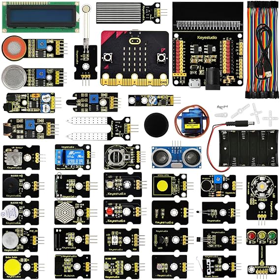 KEYESTUDIO BBC Micro:bit V2 37 in 1 Sensor Starto Kit Microcontroller Starter Kit with Microbit V2.2 PDF Tutorials and Expansion Card Included for Micro Bit