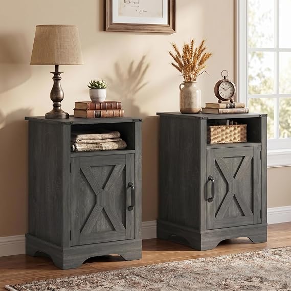 FansaFurn Farmhouse End Table Set of 2 with Charging Station for Bedroom