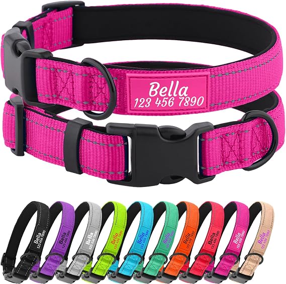 personalised Reflective Dog Collar with Name and Phone Number Soft Neoprene Padded Custom Nylon Dog Collar for Small Medium Large Dogs