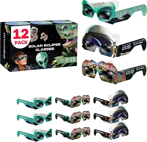Galaxium 12 Gafas Eclipse Solar 2026 para Niños y Niñas ISO 12312-2