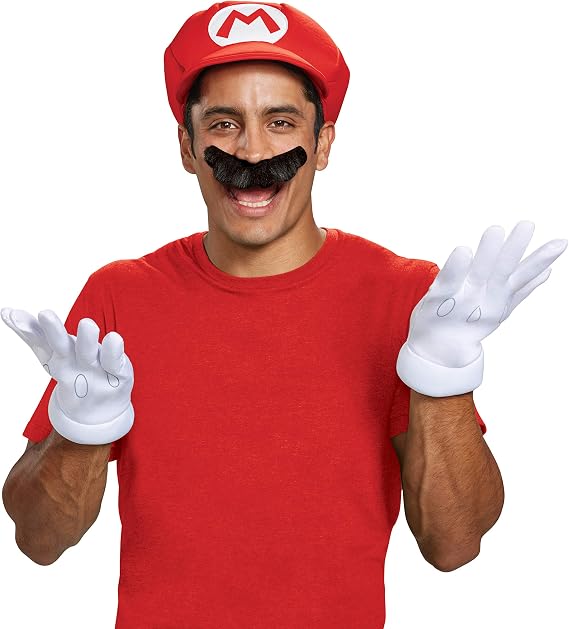 Disguise Nintendo Super Mario Adults Red Hat & Moustache Plumber Costume Accessories,
