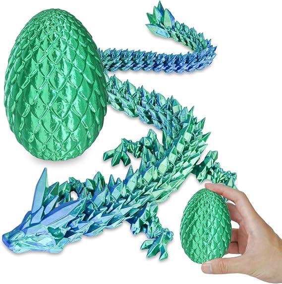 Surprise Dragon Egg with Dragon Inside – Gifts for Kids and Adults, 3D Printed Fidget Toy, Ideal for Christmas, Easter, Birthdays, Fun Desk Décor and Stress Relief(Christams Green, Small)