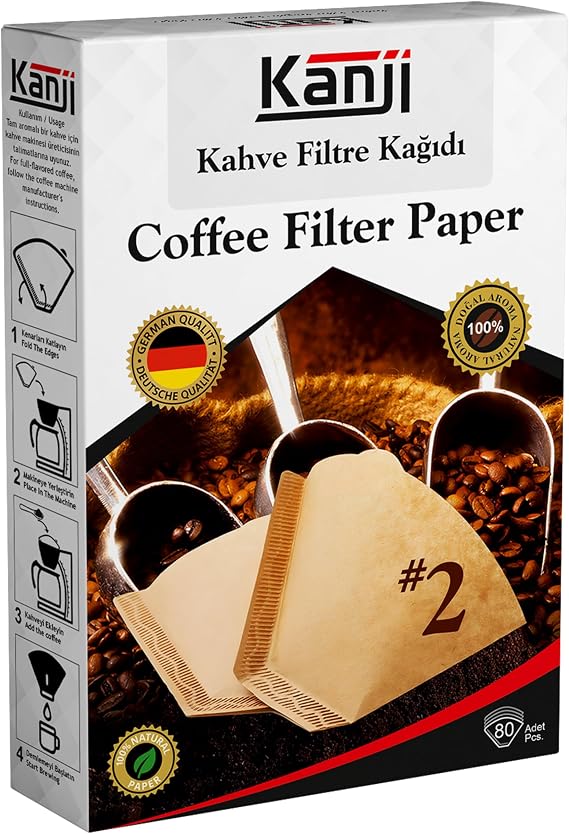Kanji Kahve Filtre Kağıdı 80'li Ebat : 1x2 No : 2 | Coffee Filter Paper | Kahverengi. Ağartılmamış. Doğal Kağıt | Alman Kalitesi