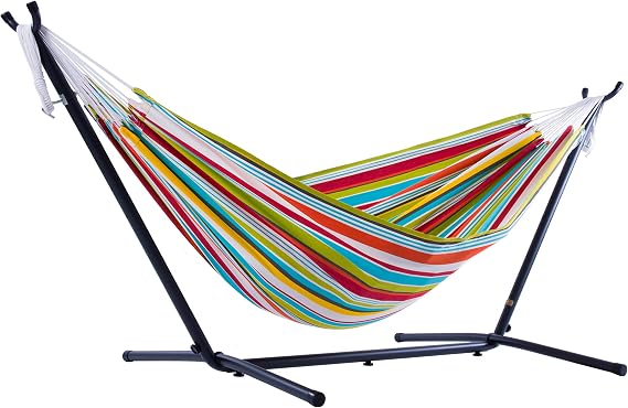 Vivere Double Polyester Hammock with Space-Saving Steel Stand, Ciao