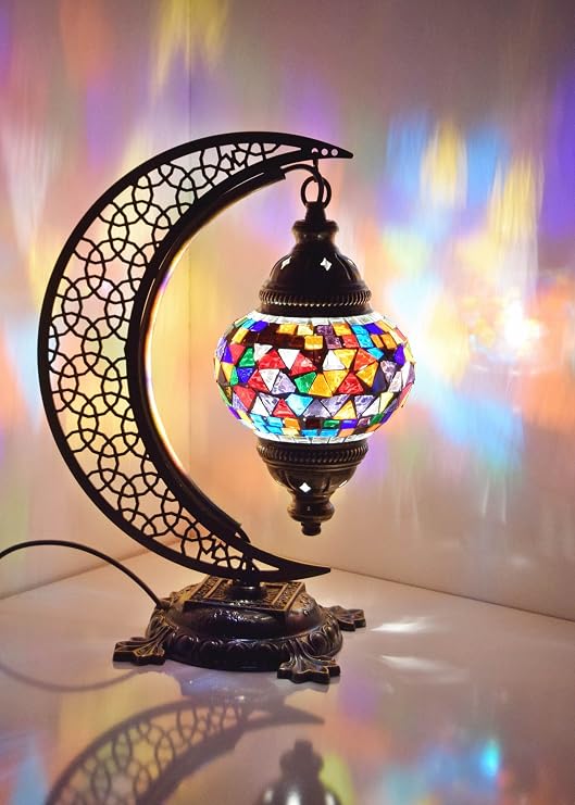 Türk Mozaik Masa Lambası Hilal,Osmanlı Abajur Otantik Lamba, Mozaik Masa Lambası, Model5