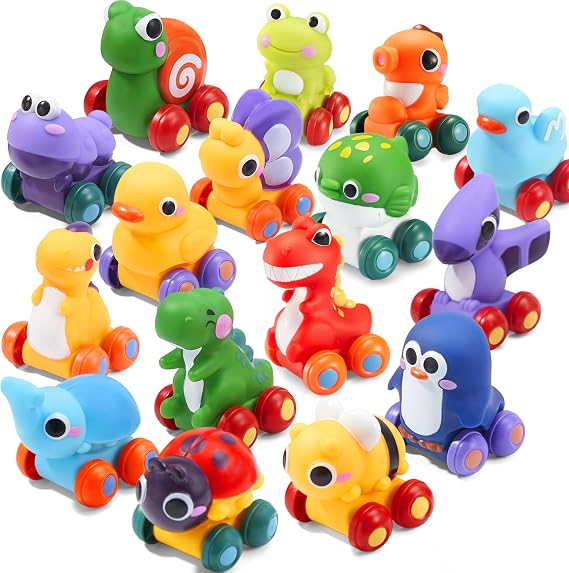JOYIN Mini Cartoon Animal Cars Soft Rubber Toy Car Set Small Cars Bath Toy Cars Birthday Gift for Boys Girls