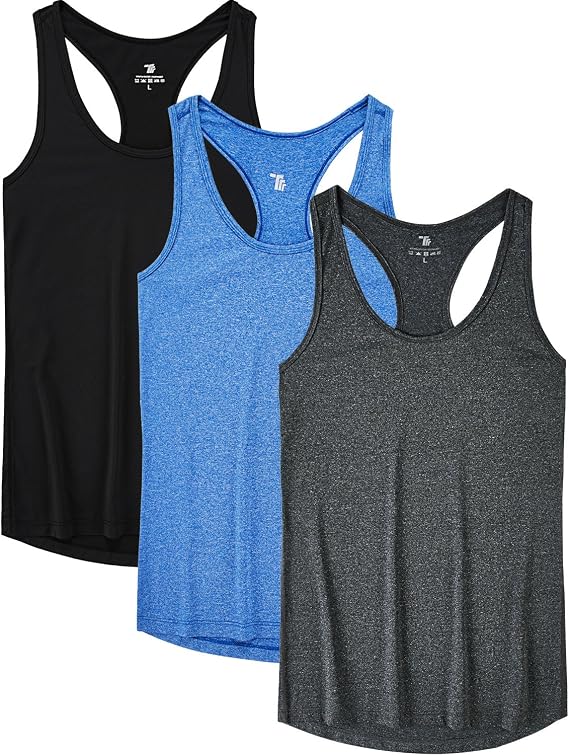 JINSHI Women Activewear Vest Workout Running Shirts Dry Fit Yoga Racerback Tank Tops 3 Pack
