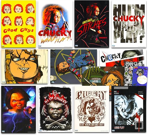 Child Play Poster Book Set - Chucky Horror Wall Decor Bundle with 12 Chucky Doll Posters | Chucky Slasher Movie Poster | 8.5インチ x 11インチ チャイルドプレイ ホラー ウォールアートポスターセット プラスステッカー - チャッキー人形スラッシャー 映画 ハロウィンパーティーデコレーション