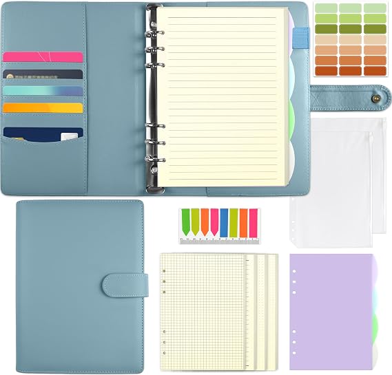 Mlife A5 Refillable Ring Binder, with 180 Sheets Refill Paper,A5 Notebook with Binder Pockets and Dividers,for Men and Women-Blue