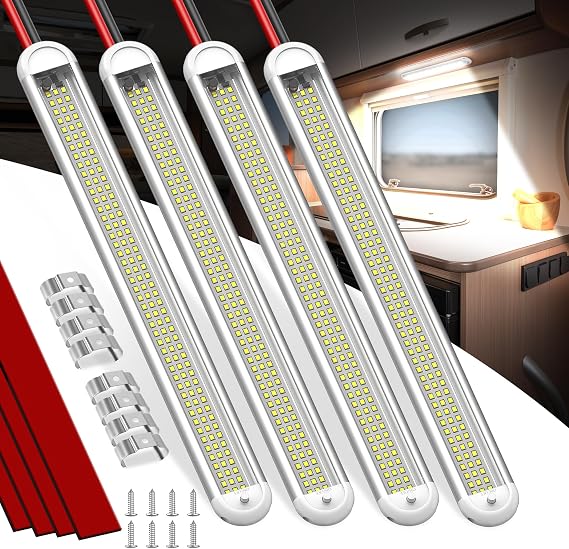 MICTUNING 12V LED Interior Light Bar, Strip Lights with ON/Off Switch 4PCS