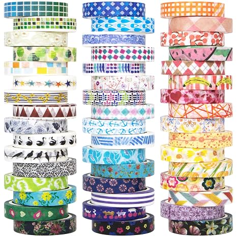 48 Rolls Washi Tape Set - 8mm Wide, Colorful Flower Style Design, Decorative Masking Tape for DIY Craft Scrapbooking Gift Wrapping
