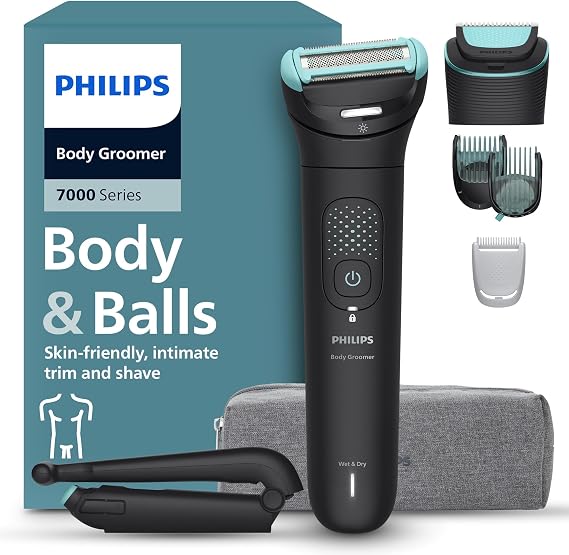Philips Body Shaver S7000 – Men's Trimmer with 2D Interchangeable Pivoting Head, Triple Protect System, Suitable for Shower and Intimate Area, 120 min. Autonomy, BG7480/15