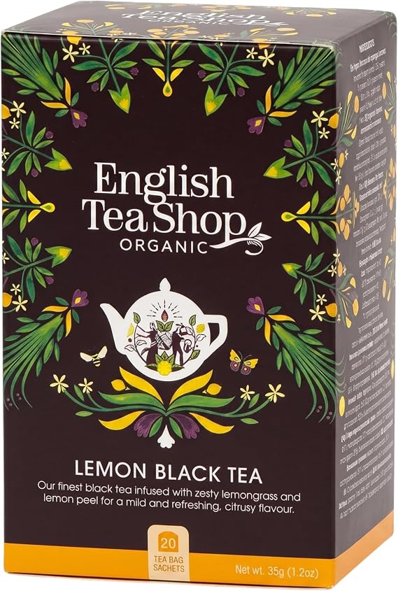 English Tea Shop Organic Lemon Black Tea - 20 Tea Bag Sachets, 35 g
