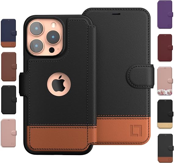 iPhone 15 Pro Max ケース 手帳型 超薄型 保護 耐衝撃 クレジットカードホルダー付き ワイヤレス充電対応 高級ヴィーガンレザー iPhone15 Pro Max 手帳型ケース 携帯カバー6.7インチ Sandy Night ブラック&ブラウン