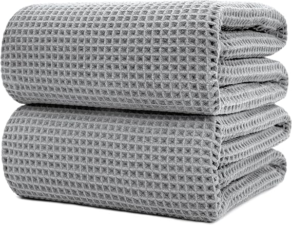 POLYTE 430 GSM Microfibre Waffle Bath Sheet XL Set, 88.9x177.8 cm