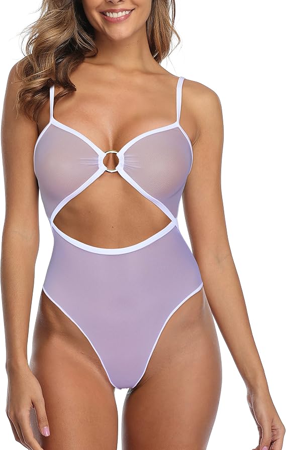 Sherrylo シアー ワンピース 水着 女性用 シースルー ボディスーツ モノキニ セクシー メッシュ Tバック テディ水着 ワンピース マイクロビキニ