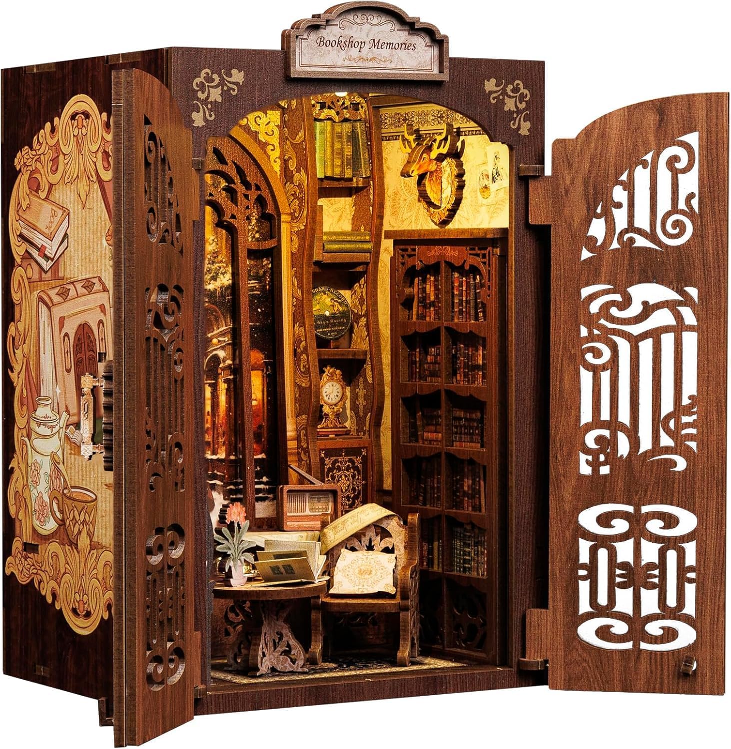 CuteBee - DIY Book Nook Kit - Dollhouse Kit - Miniature House Kit - BookNook - Suitable for Beginners, Teenagers, and Adults - Birthday Gift - Decoration - Collection - Artwork with LED Light