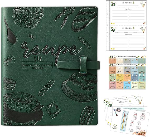 Recipe Binder, Leather Recipe Book with Plastic Sleeves