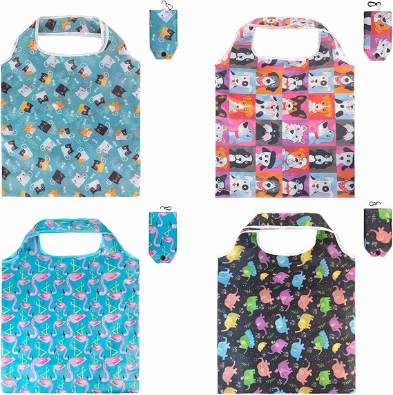 4PCS Waterproof Foldable Shopping Bag Set, Reusable Shopping Bags Foldable