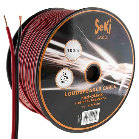 Seki Speaker Cable 2 x 0.75 mm² - 100 m - Red & Black - CCA - Audio for Box