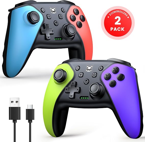 BEBONCOOL HOTS 2pcs Switch Controller, Compatible with Switch 2/Switch/Lite/OLED/Android/iOS/PC,Wireless Pro Controller with 6-Axis Precise Motion Control, Programmable, Vibration, Adjustable Turbo