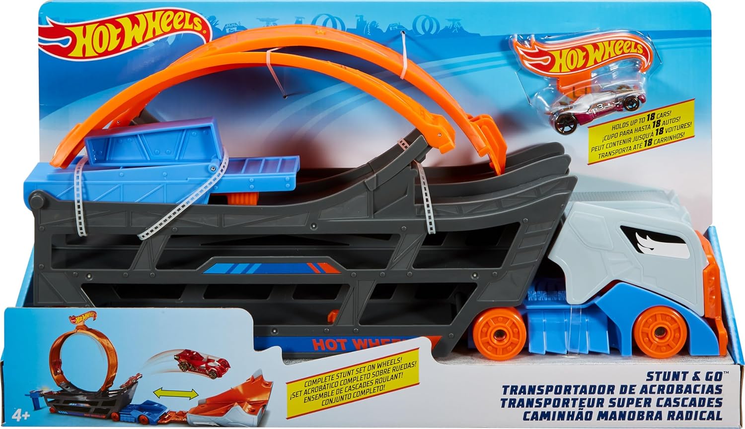 Hot Wheels Standlı Tır, 18 Araç Kapasiteli, Çemberli, Fırlatıcılı, GCK38