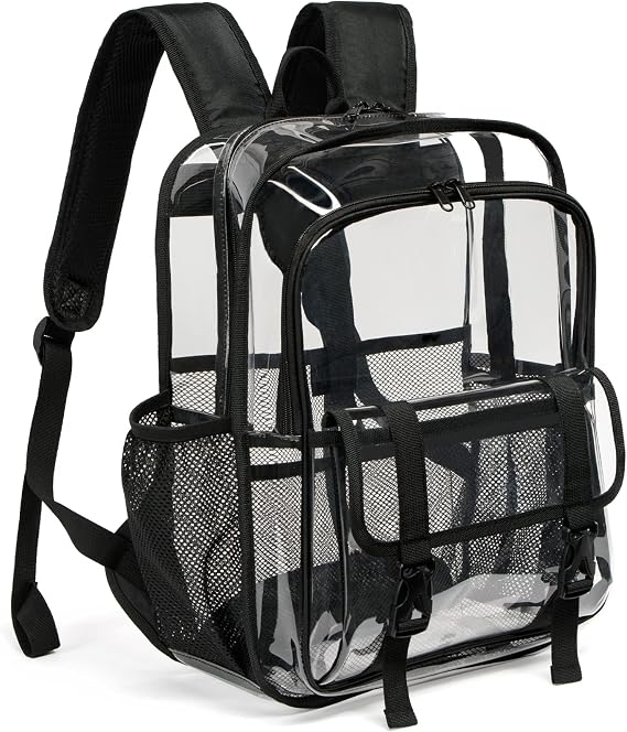 KUI WAN Clear Backpack Clear Bag Stadium Approved Heavy Duty See Through Backpack Waterproof University Transparent Backpack