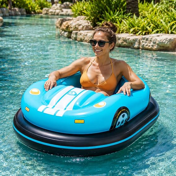 Inflatable Electric Pool Bumper Boat, Motorized Pool Float for Adults, 360° Steering, 2-4 km/h Speed, Supports Up to 265 Lbs, Pool Boat for Summer Parties & Family Gatherings