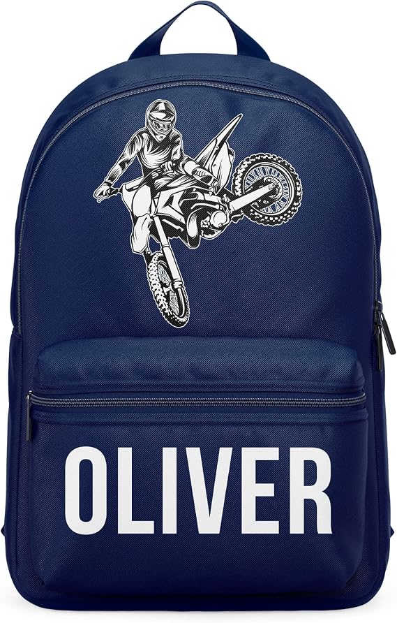 Purple Print House Personalised Motocross mini back pack - Custom School Bags for Boys, Back to School Accessories, One Size, Navy