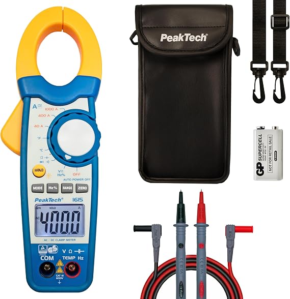 PeakTech 1000 A AC/DC Current Clamp – 3999 – Digits Voltage Continuity Tester Multimeter/Voltmeter/Diode Test Thermometer Capacity Test – 1 x P 1615