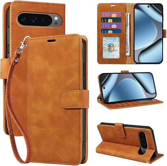 RFID ブロック フリップ ウォレット ケース Pixel 9/9Pro/10/10Pro用ブラウン