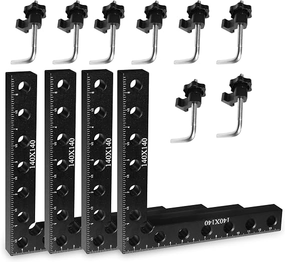4sets 90 Degree Right Angle Positioning Square Clamp,14x14cm Aluminum Alloy Right Angle Clamp,Woodworking Tools Woodworking Block for Picture Frames Cabinet Drawers