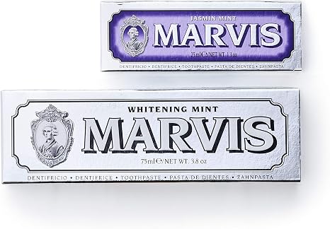 Marvis Toothpaste White Mint 2.5 fl oz 75 ml & Jasmine Mint 0.8 fl oz 25 ml Set of 2 Value-for-money Made in Italy Oral Care