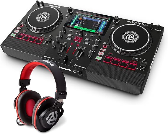Numark Mixstream Pro+ Standalone DJ Controller, Amazon Music Unlimited Streaming, Mixer & HF175 - DJ Headphones with closed back over ear design, 40mm drivers