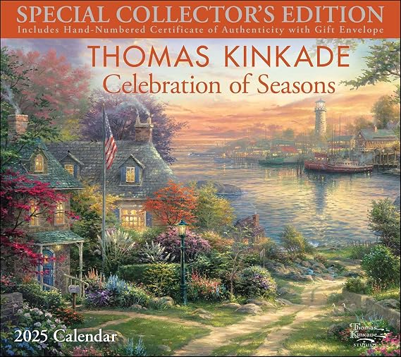 Thomas Kinkade Special Collector's Edition 2025 Deluxe Wall Calendar with Print: Celebration of Seasons