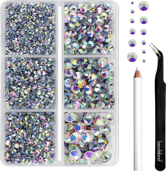Beadsland Hotfix Strass,White Crystal AB,6 Assorted Sizes,4000 Pcs