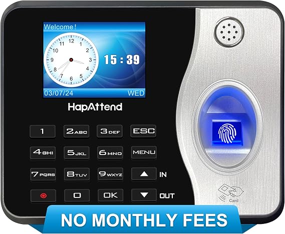 Time Clocks for Employees Small Business Automatic Calculate Hours, H3 FingerprintTime Clock, Standalone Biometric Clock in Machine for Employees with 5 RFID Cards (0 Monthly Fees)