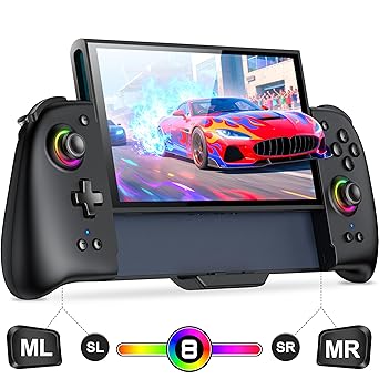Gammeefy Switch 2 Controller Hall Effect Joysticks & Enhanced Grip One Piece Switch Joypad Replacement Switch 2 Pro Controller with 8-Color RGB Lighting, Turbo, Macros - Black, 7.9"