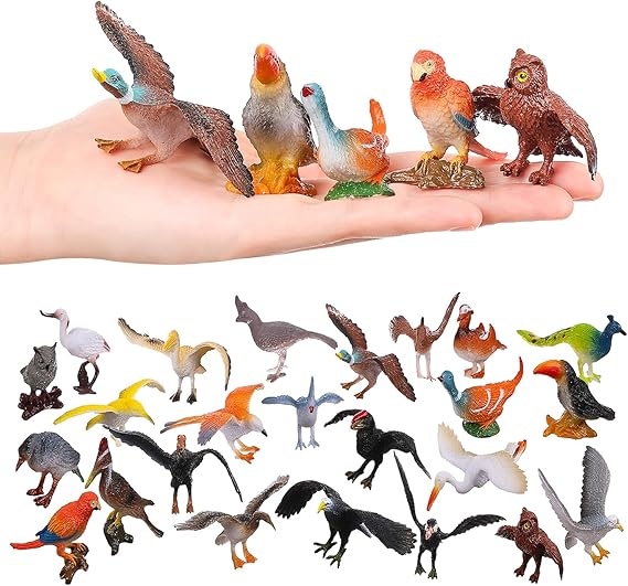 Birds Figurines, 24pcs Realistic Eagle Parrot Robin Owl Toy Bird, Fairy Garden Accessories, Learning Educational Toys for Dollhouse Birthday Cake Topper Gift for Kids Toddler