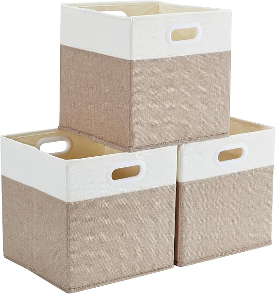 Mangata Cube Storage Boxes 33x38x33cm, Light Khaki Cream White, 3Pcs