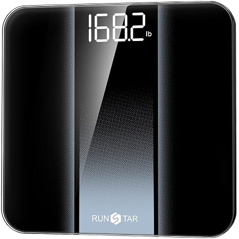 RunStar Digital Bathroom Scale for Body Weight with High Precision, Clear LED Backlight Display, Accurate Scale with 6mm Tempered Glass, 400lb, Silver