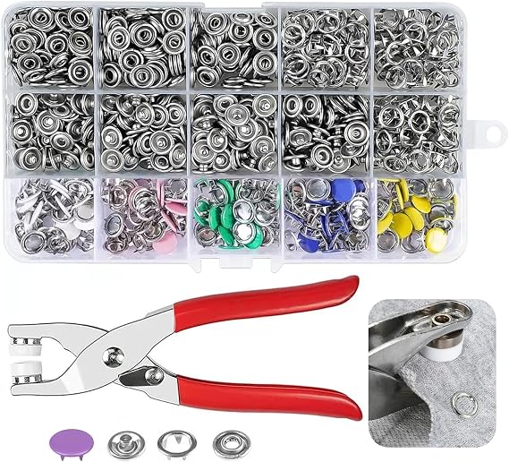 Press Studs Snap Fasteners, 200 Sets Press Studs for Clothing 9.5mm