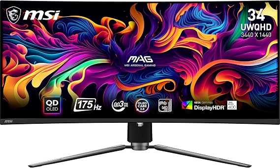 MSI MAG 341CQP QD-OLED 34" 175Hz 0.03ms FreeSync Premium Pro UWQHD Curved Gaming (Oyuncu) Monitör