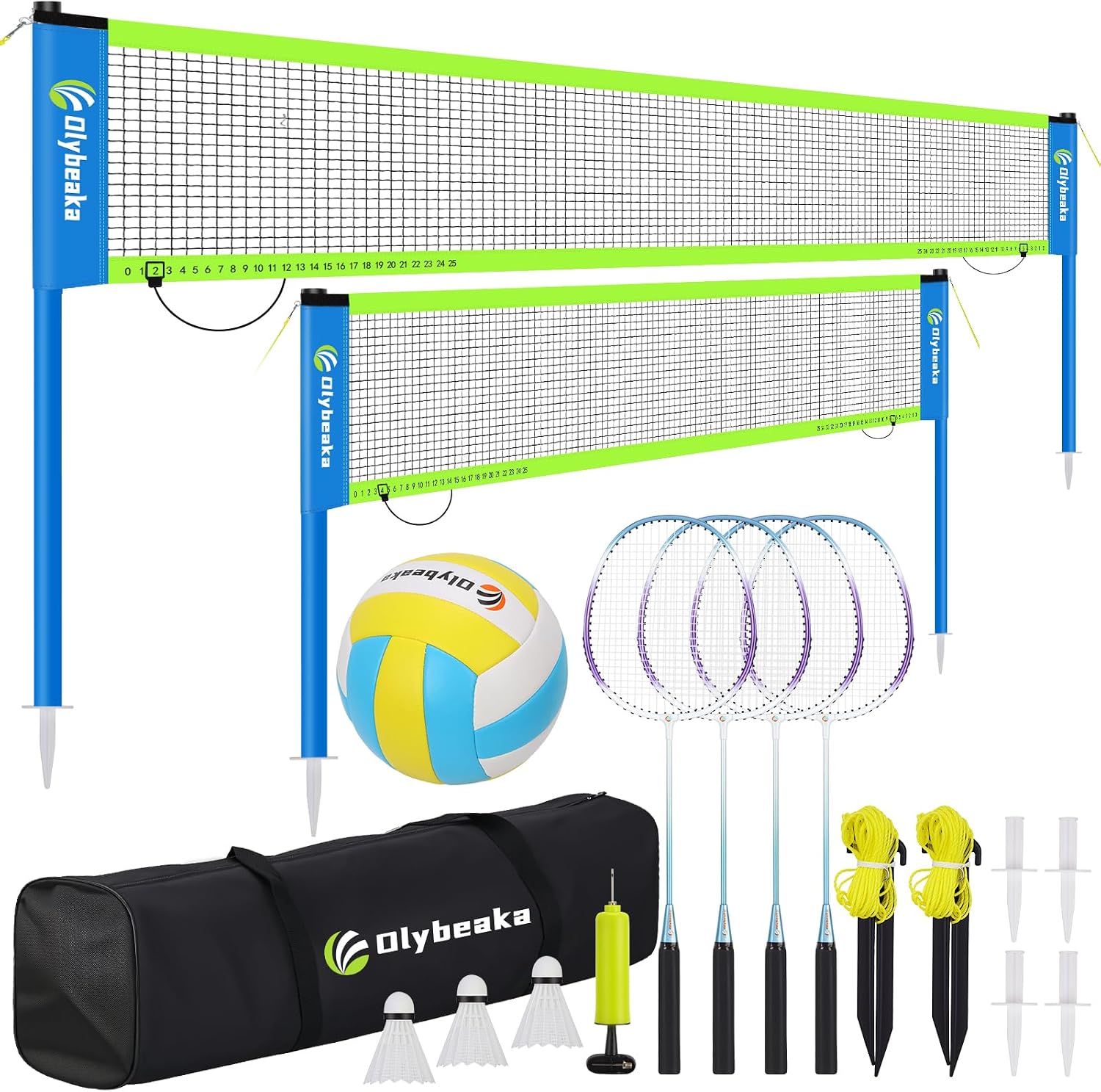 Portable Volleyball & Badminton Set with 2 Nets