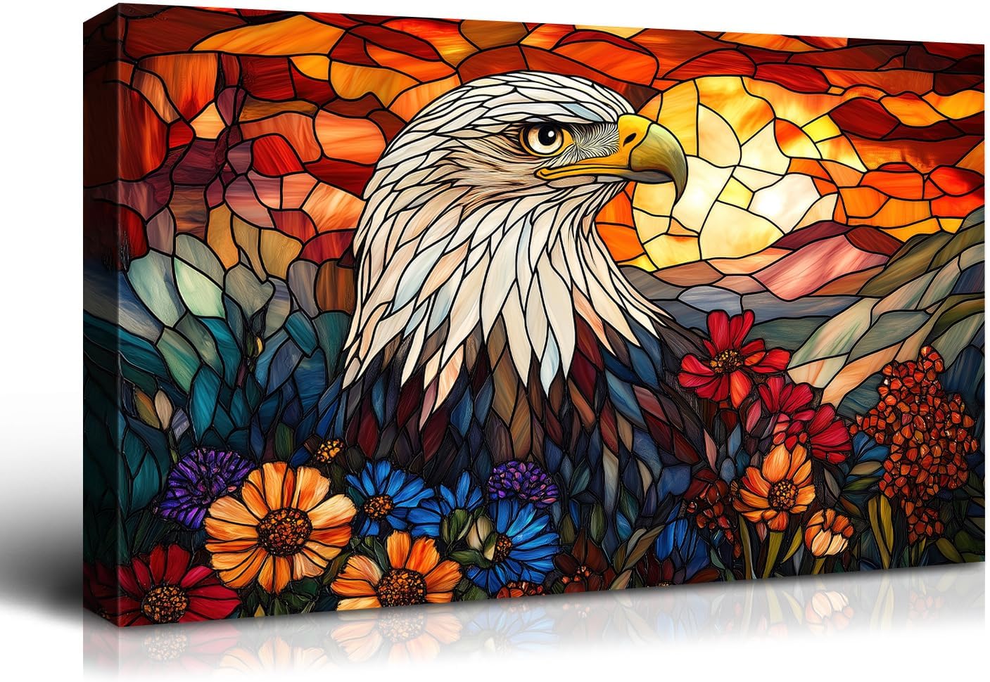 Denozer - Large Modern Canvas Wall Art Eagle Stained Glass Picture on Canvas Floral Landscape Prints Ready to Hang for Living Room Bedroom Size 48" Lx32 W