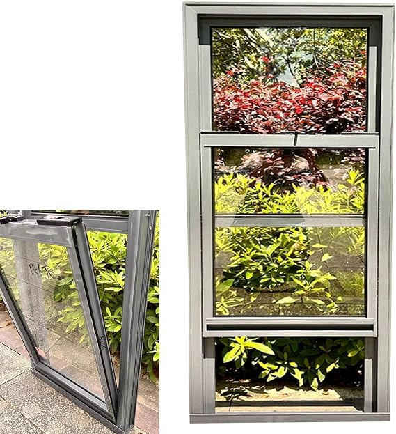 Vertical Sliding Window Lower Tilt Sash, Indoor Kitchen Basement Replacement Window Gray Aluminum, Outdoor House Commercial Food Truck Concession Window(WxH 30x50cm)