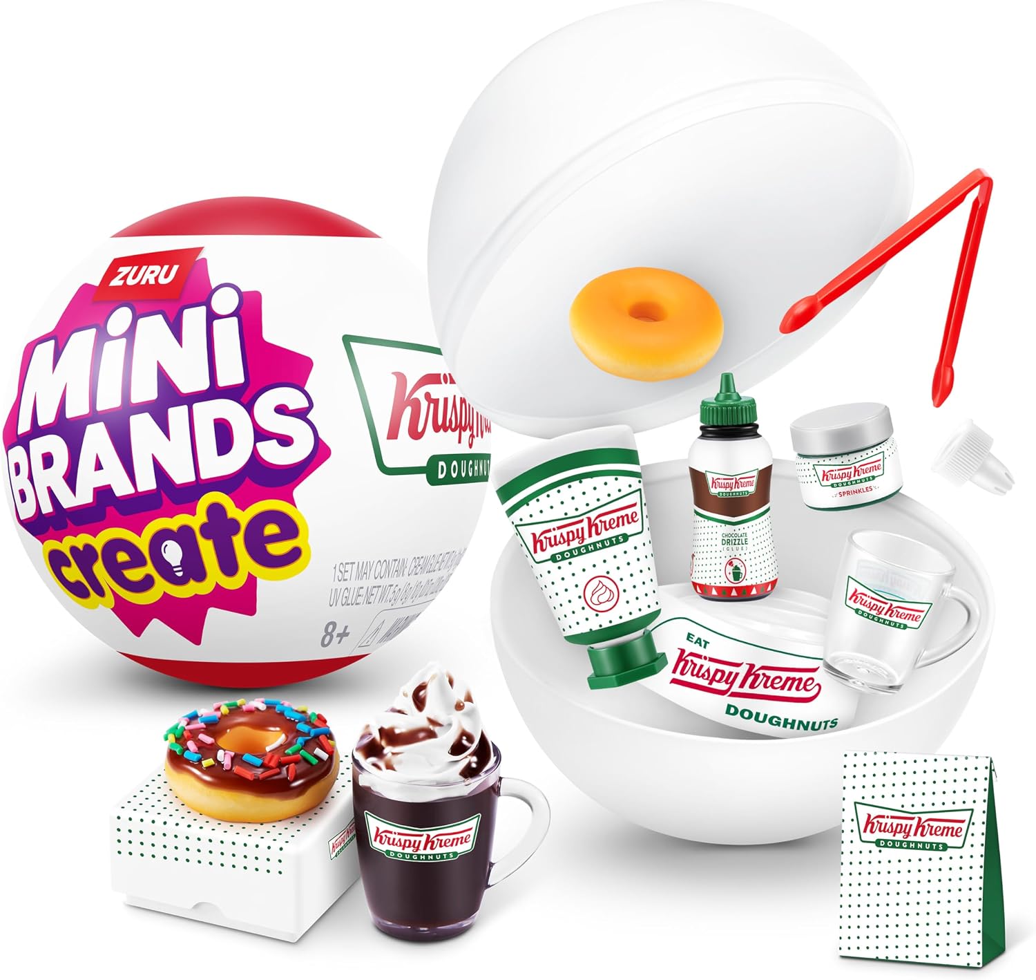 Mini Brands Create Krispy Kreme Create Series 1 Capsule by ZURU - Mini Koleksiyon Kör Ambalaj, Kendin Yap, Yenilik, Reçine Oyun, Mini Replika Yiyecek, Yenilebilir Değil, Koleksiyonerler, 8