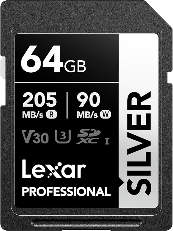 Lexar Profesyonel SILVER SD Kart 64 GB, 205 MB/s'ye Kadar Okuma, 90 MB/s Yazma, SDXC UHS-I Hafıza Kartı, Sınıf 10, U3, V30, Profesyonel Fotoğrafçılar, Videografçılar, Meraklılar için SD Kart