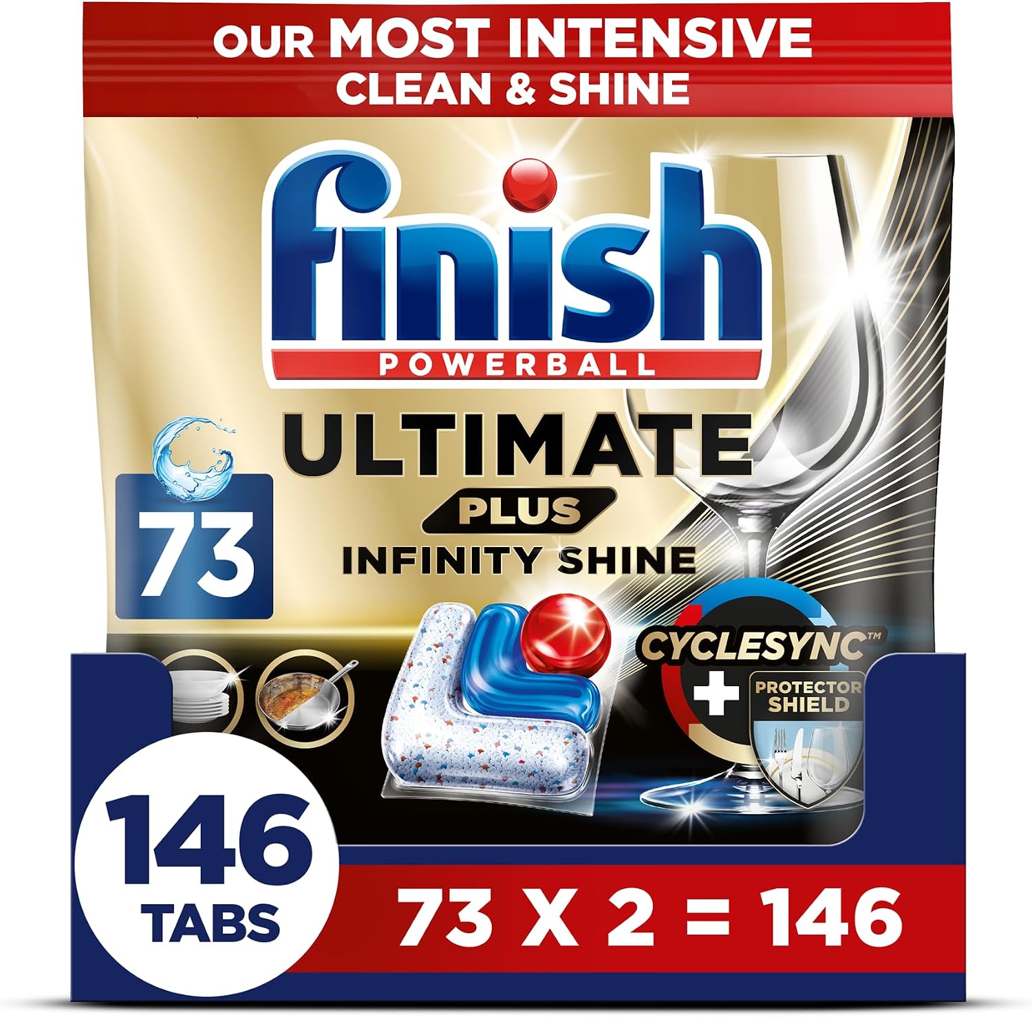 Finish Ultimate Plus Infinity Shine Dishwasher Tablets Bulk |Scent: Fresh | 146 Dishwasher Tabs 73x2 | for A Superb Clean & Diamond Shine