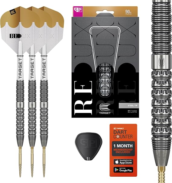 ターゲットダーツ Redux タングステン90% スイスポイント スチールチップダーツセットバレル 01/02/03、22G/23G/24G/25G/26G | プロウルトラNo.6フライト&プログリップタグシャフト、DXポイントゴールド&SPツール付属